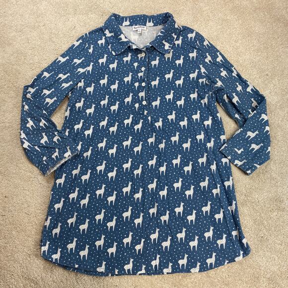NorthStyle Llama Cotton Flannel Sleep Shirt Nightgown Dusk Blue Size L - Picture 1 of 5
